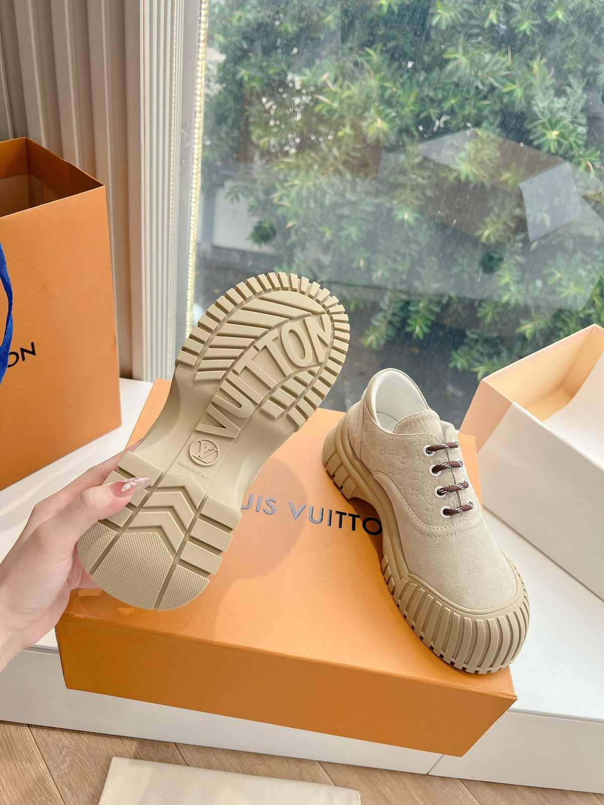 LV ARCHLIGHT SKATE SNEAKER IN PALE BROWN EMBOSSED SUEDE