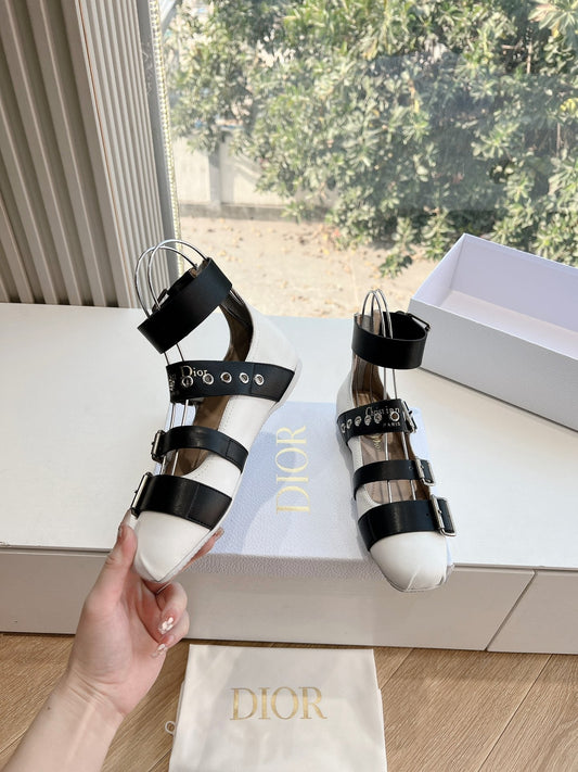 PUNK BALLET FLAT IN WHITE MIX BLACK CALFSKIN