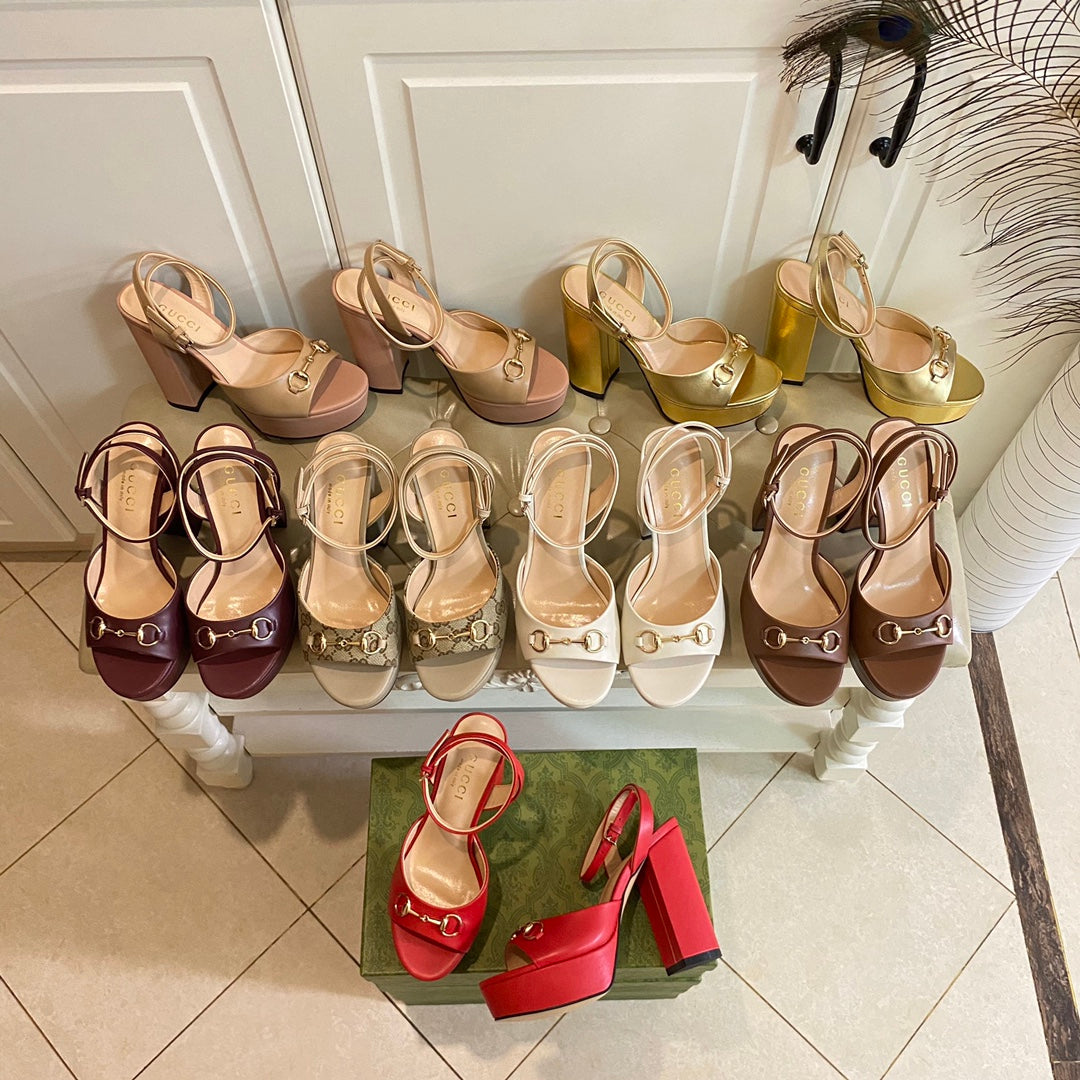 GG HORSEBIT PLATFORM SANDAL IN PENNY BROWN SHEEPSKIN