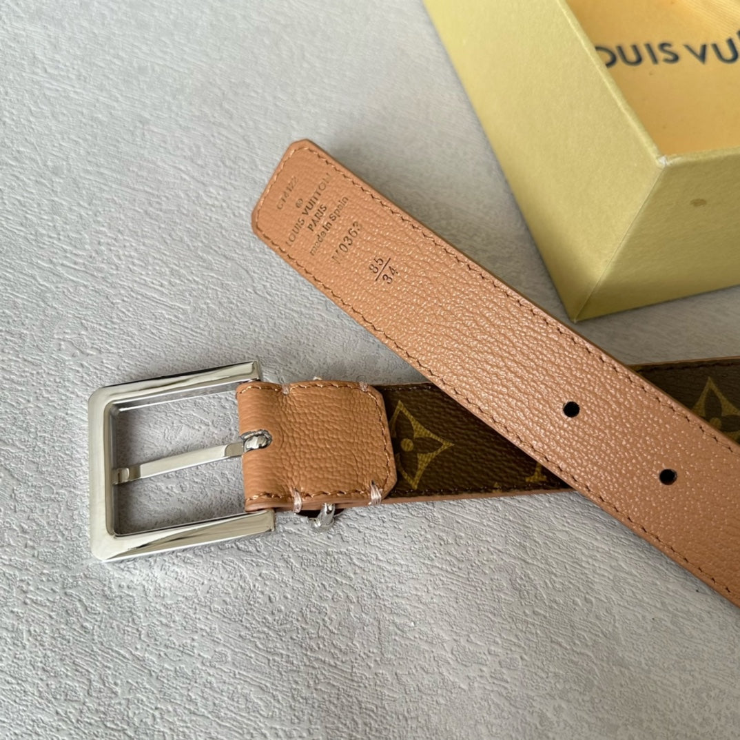 LV BLOOM 30MM BELT IN APRICOT ORANGE CALFSKIN SILVER HARDWARE