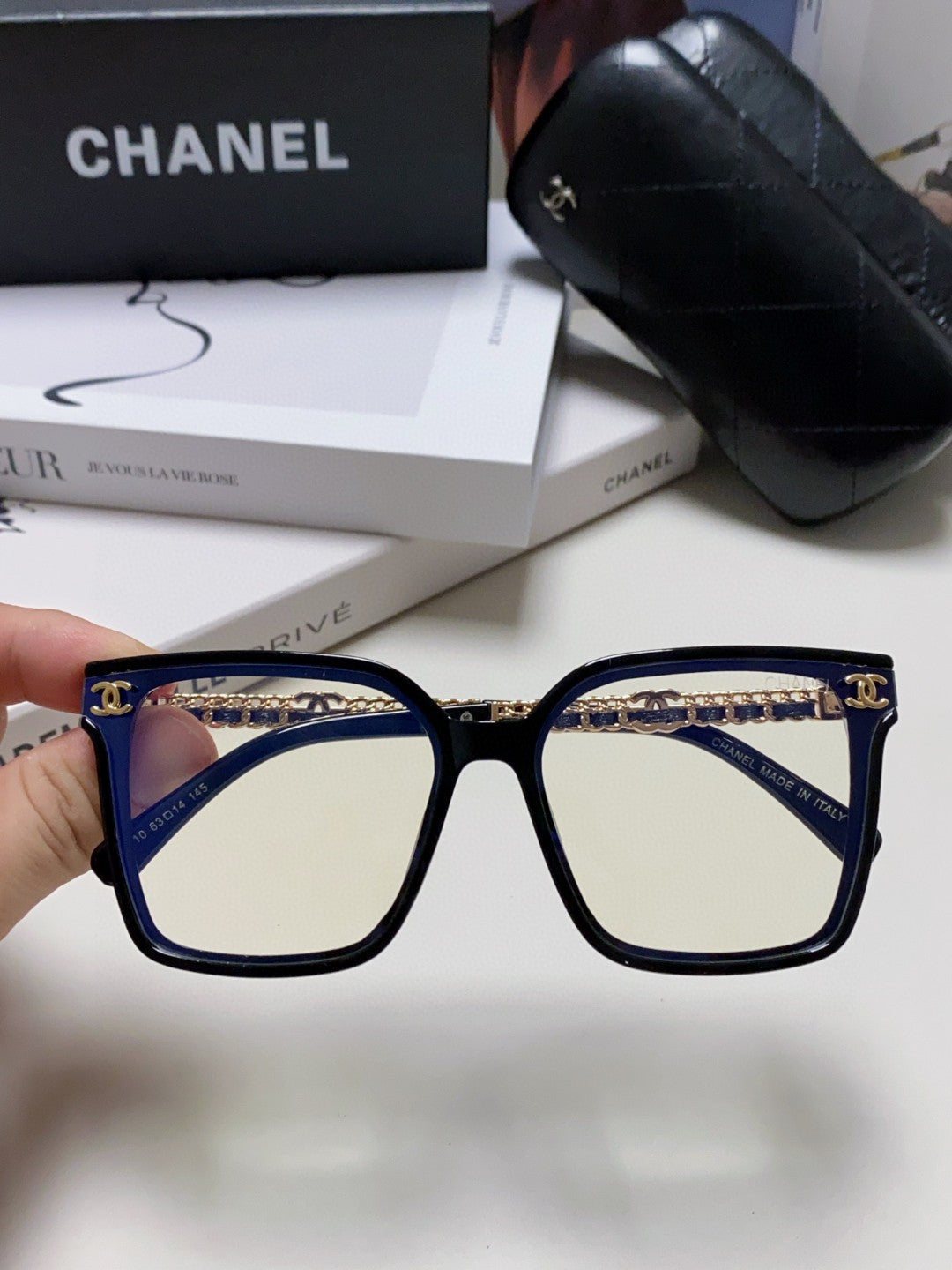 SQUARE SUNGLASSES 632882 IN BLACK ACETATE CLEAR LENSES