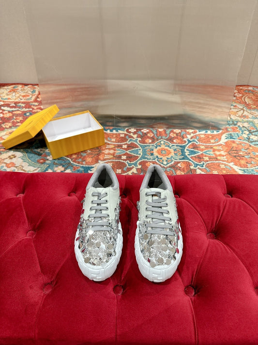 RUNWAY SEQUIN CASUAL SHOES IN PEARL GRAY CALFSKIN