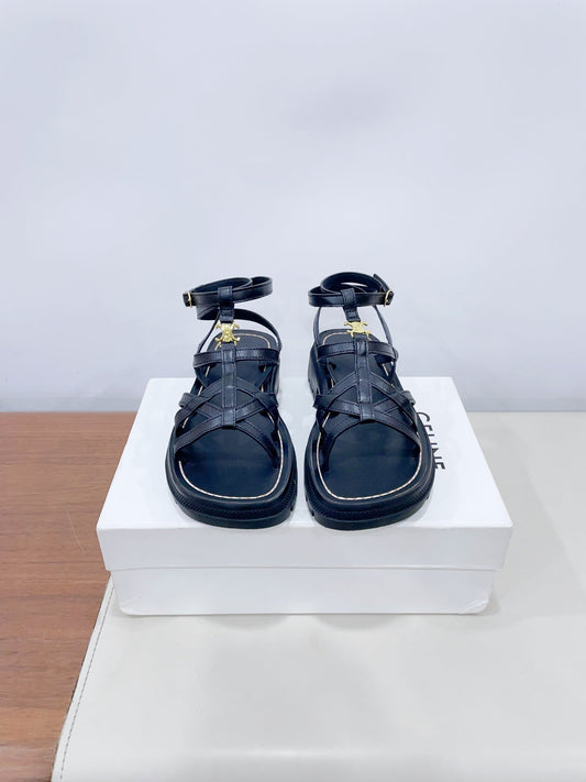 CLEA TRIOMPHE STRAPPY SANDAL IN BLACK CALFSKIN