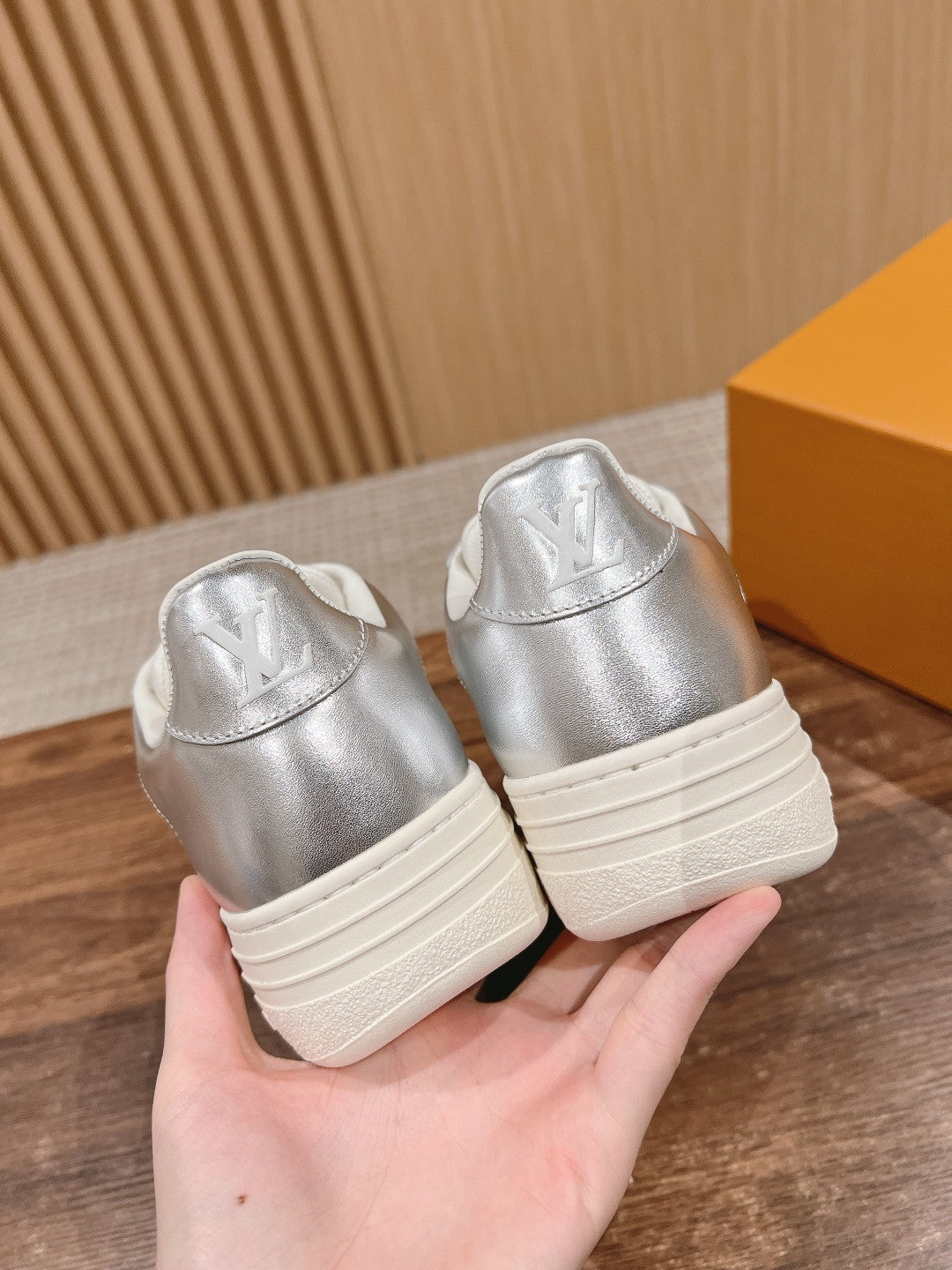 LV TRAINER SNEAKER IN SILVER MIX WHITE EMBOSSED CALFSKIN