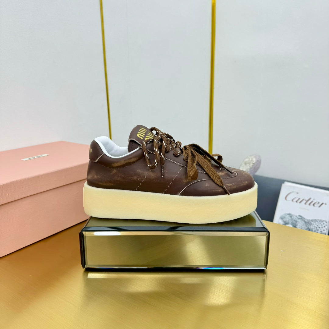 THICK-SOLED RETRO SNEAKERS IN BROWN SMOOTH LAMBSKIN