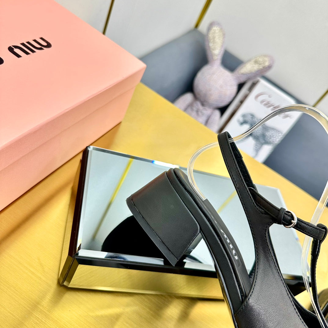 T-STRAPS SLINGBACK PUMPS IN BLACK SMOOTH LAMBSKIN
