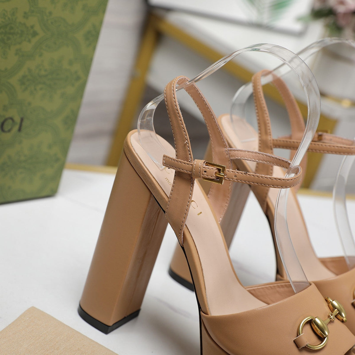 GG Sandales Cuir Noir Brown Tawny