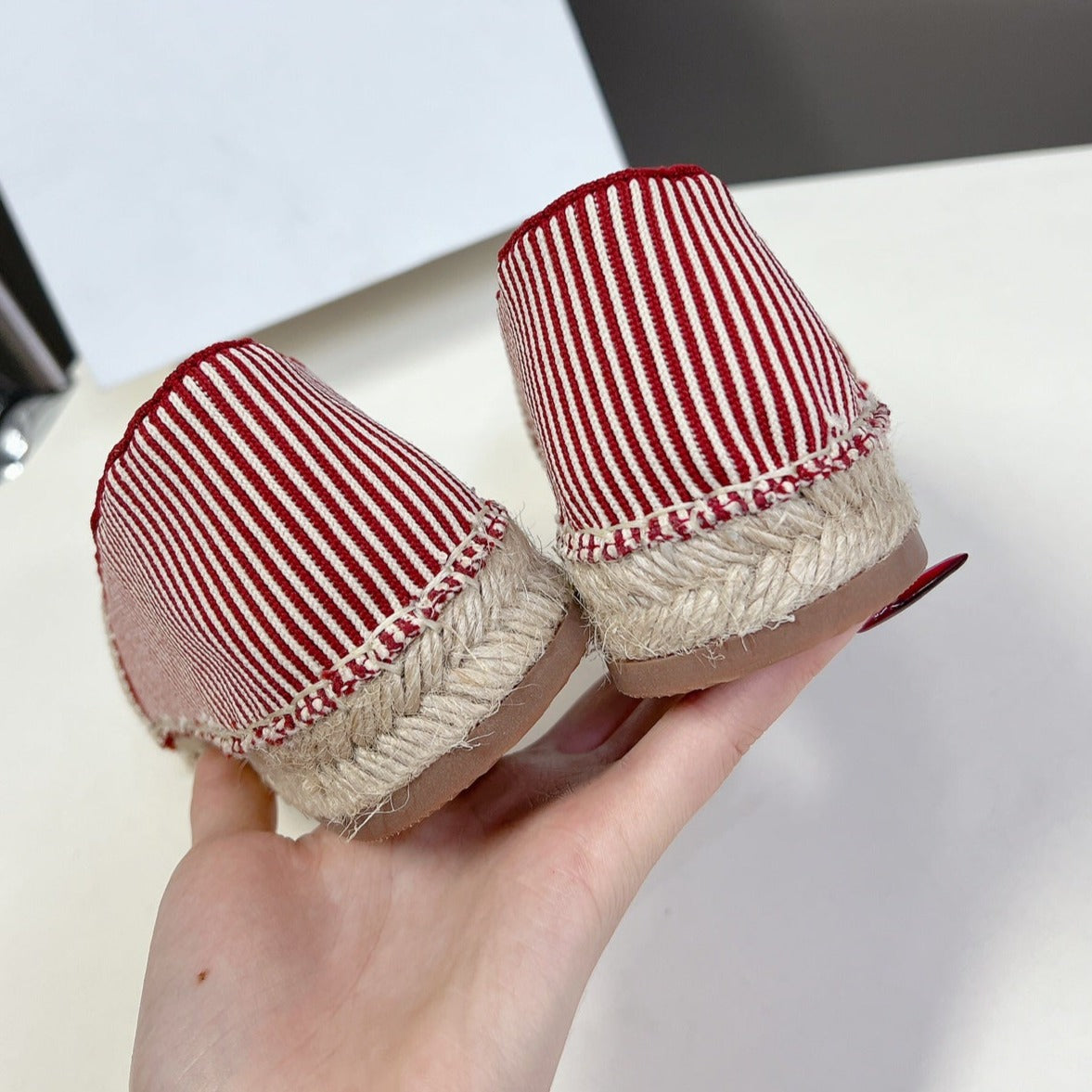 NEW FLAT FISHERMAN SHOES CARO RED COTTON CANVAS