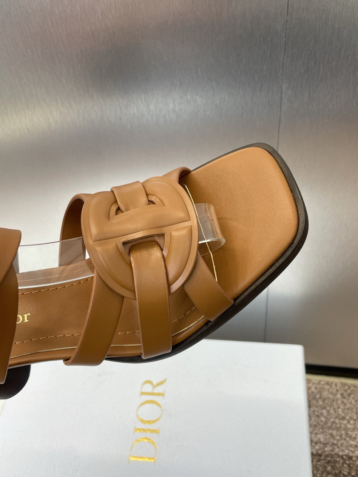 D-CLUB HIGH HEEL SLIDE 25S 80MM IN BROWN CALFSKIN