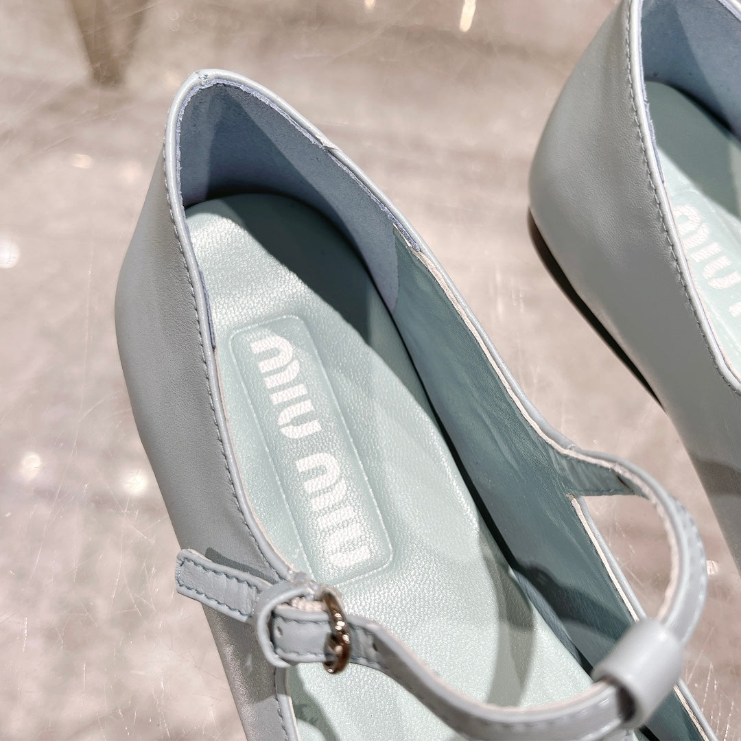 MARY JANE SANDAL PASTEL BLUE WITH T - STRAP SHEEPSKIN