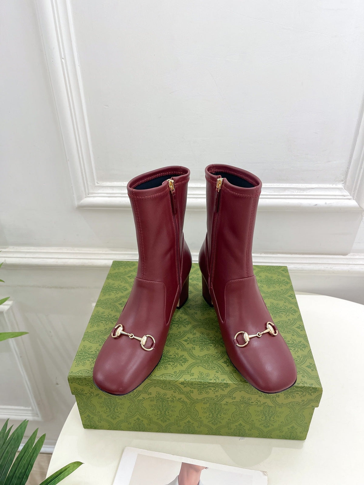 HORSEBIT ANKLE BOOTS 6.5CM IN BURGUNDY RED SHEEPSKIN