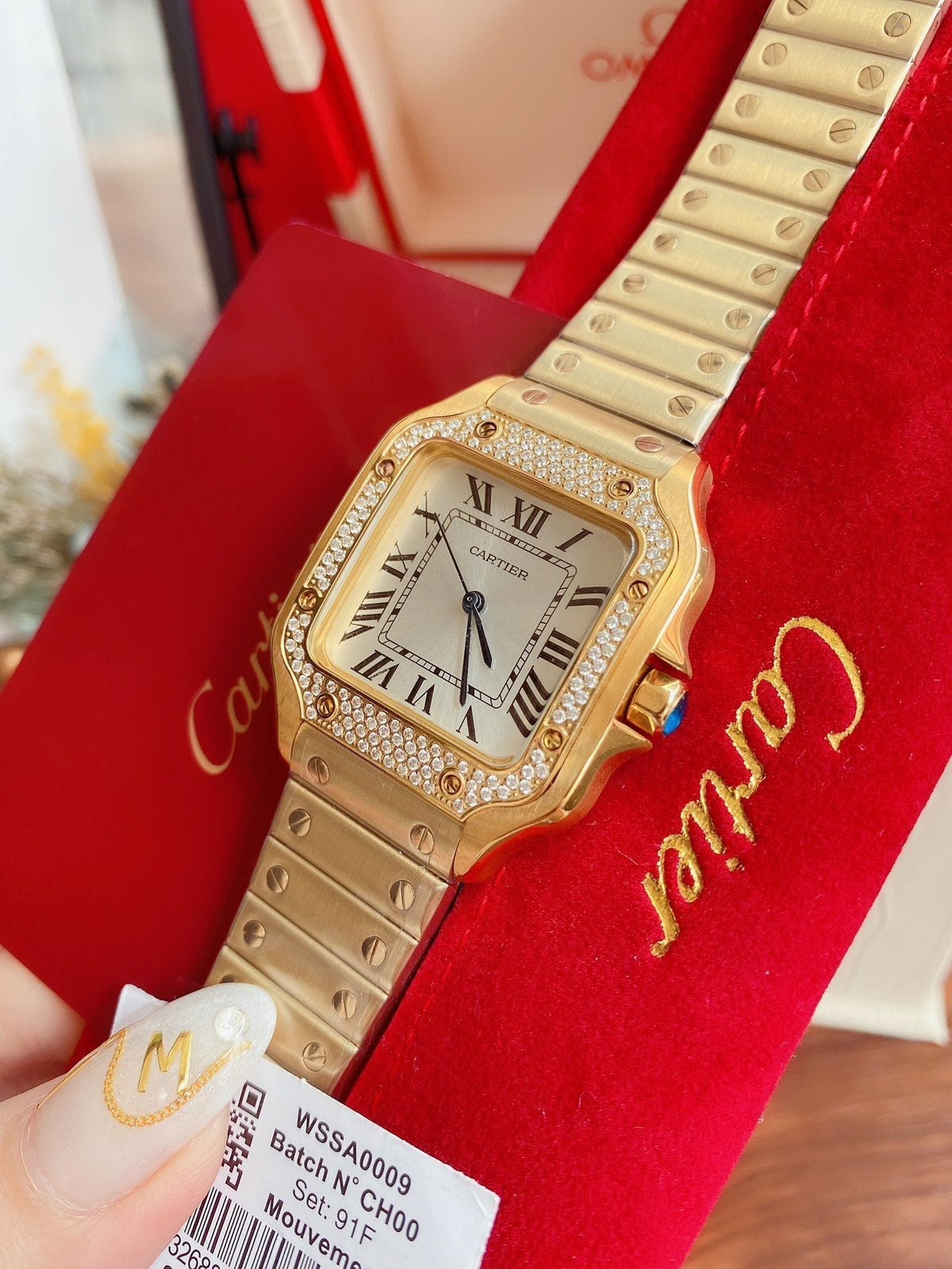 SANTOS LADY 35MM QUARTZ 35MM GOLD DIAMOND