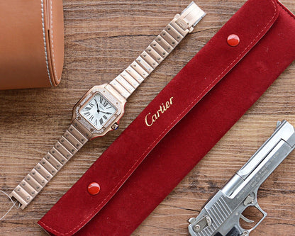 SANTOS LADY 35MM QUARTZ 35MM ROSE GOLD DIAMOND