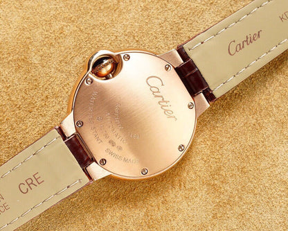 BALLON BLEU 33MM ROSE GOLD CASE PINK DIAL LEATHER STRAP
