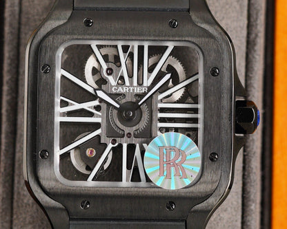 SANTOS DE CARTIE STAINLES STEEL SKELETON DIAL ALL BLACK