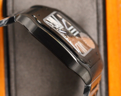 SANTOS DE CARTIE STAINLES STEEL SKELETON DIAL ALL BLACK