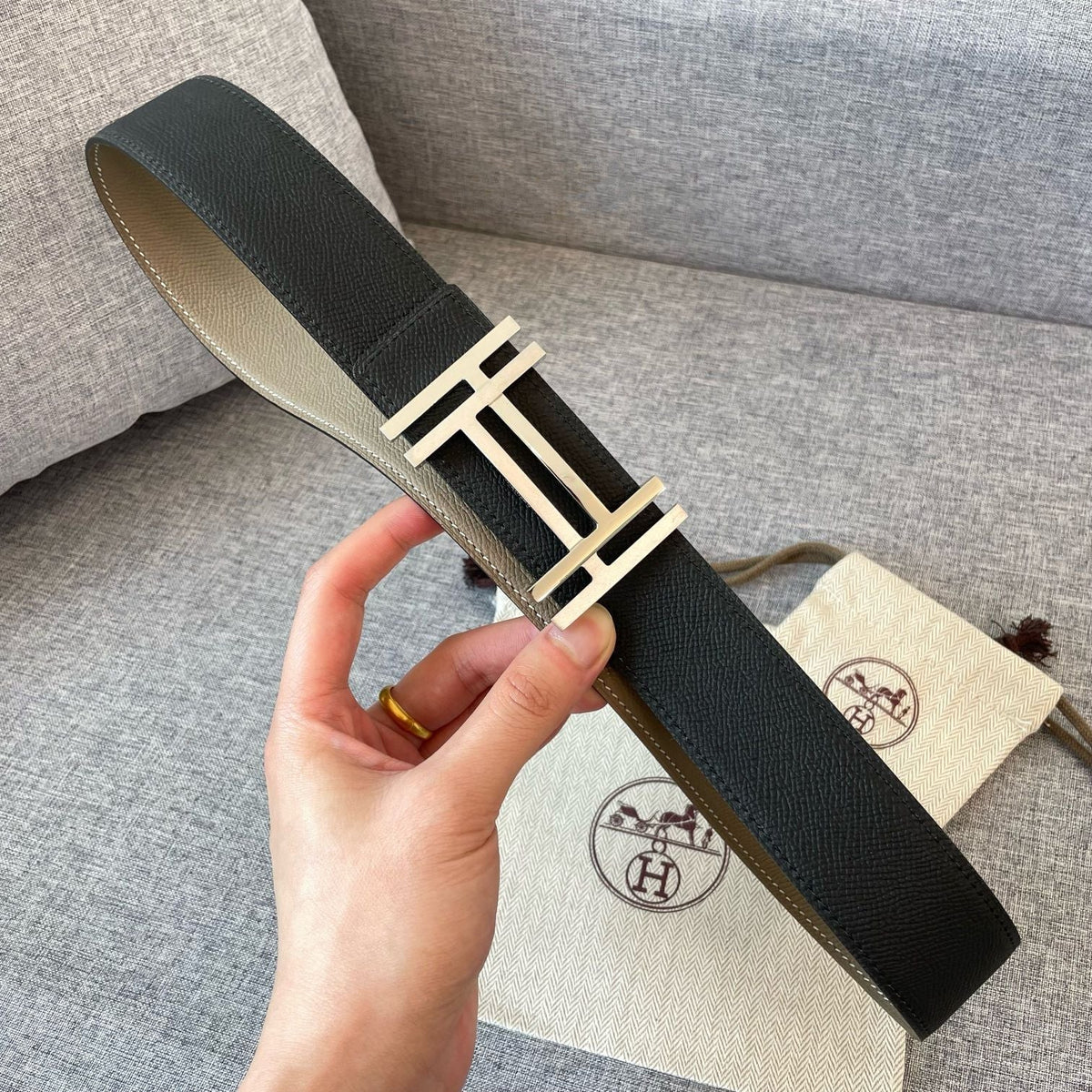 DOUBLE H 38MM BLACK GREY LEATHER