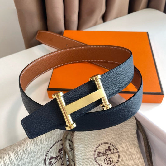 H AGORA BELT 32MM DARK BLUE BROWN LEATHER