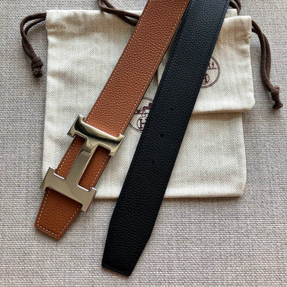 H CONTANCE BELT 38MM GOLD BUCKLE BROWN BLACK LEATHER