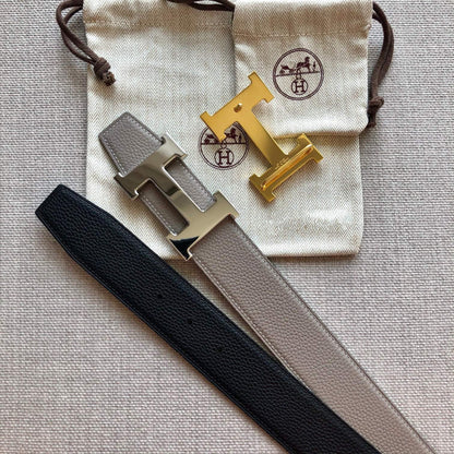 H CONTANCE BELT 38MM BLACK GREY LEATHER