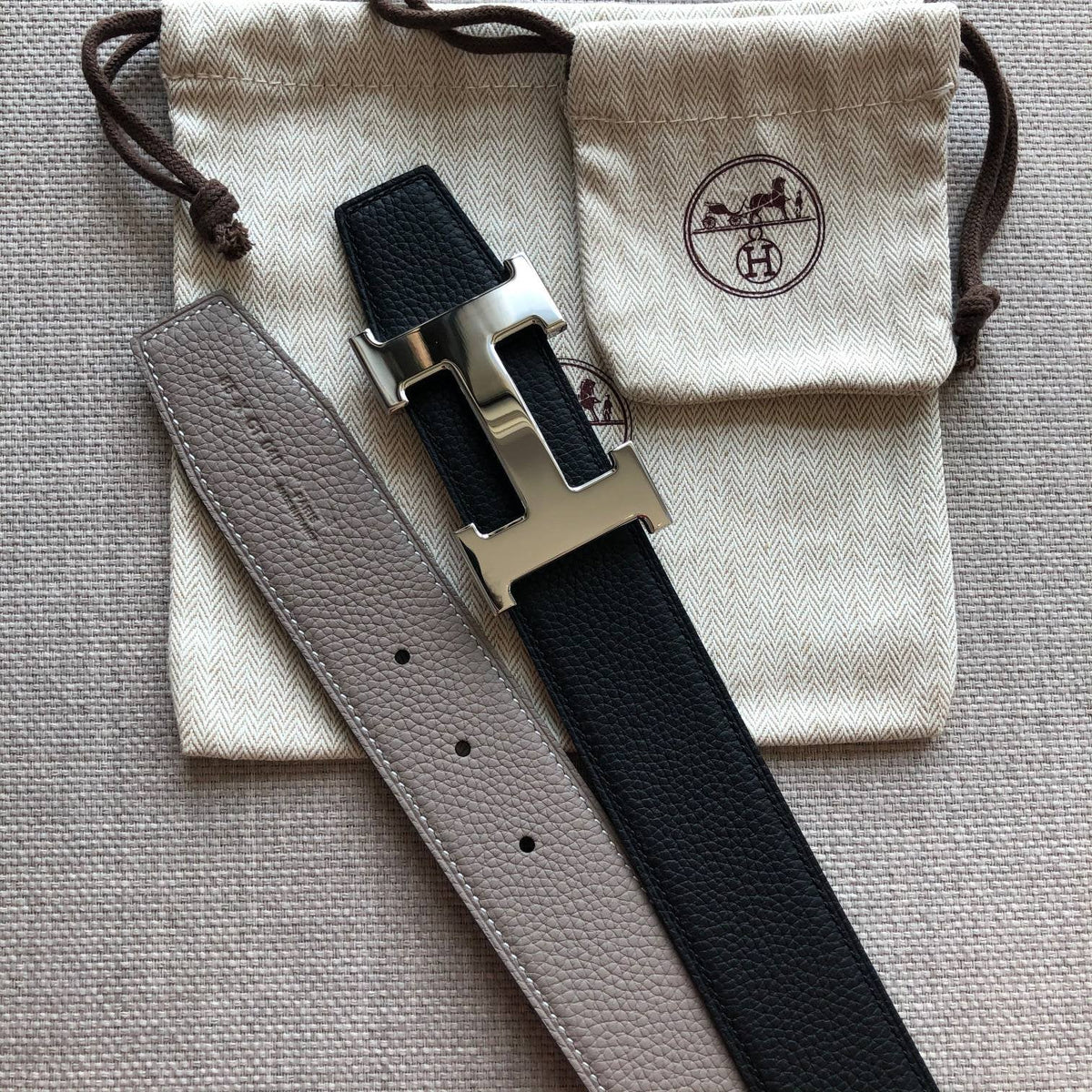 H CONTANCE BELT 38MM BLACK GREY LEATHER