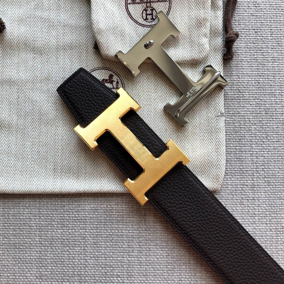 H CONTANCE BELT 38MM ORANGE BLACK LEATHER