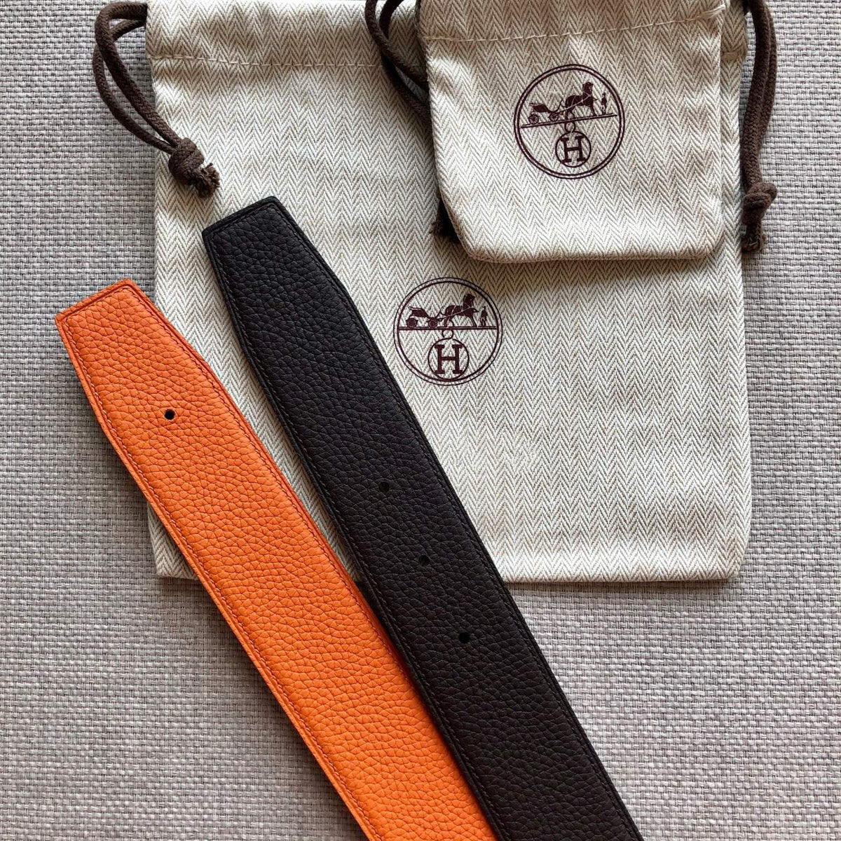 H CONTANCE BELT 38MM ORANGE BLACK LEATHER