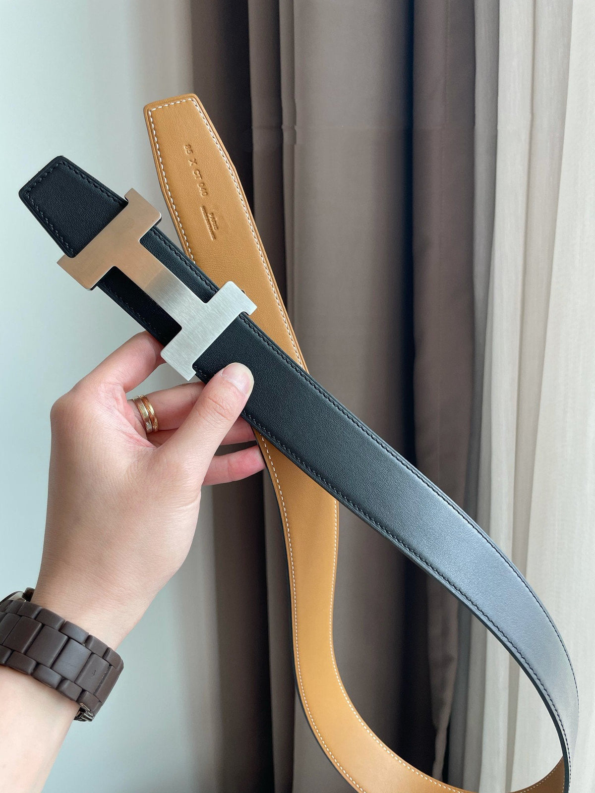 H CONTANCE BELT 38MM BLACK GOLD LEATHER