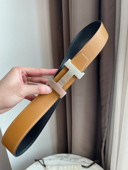 H CONTANCE BELT 38MM BLACK GOLD LEATHER