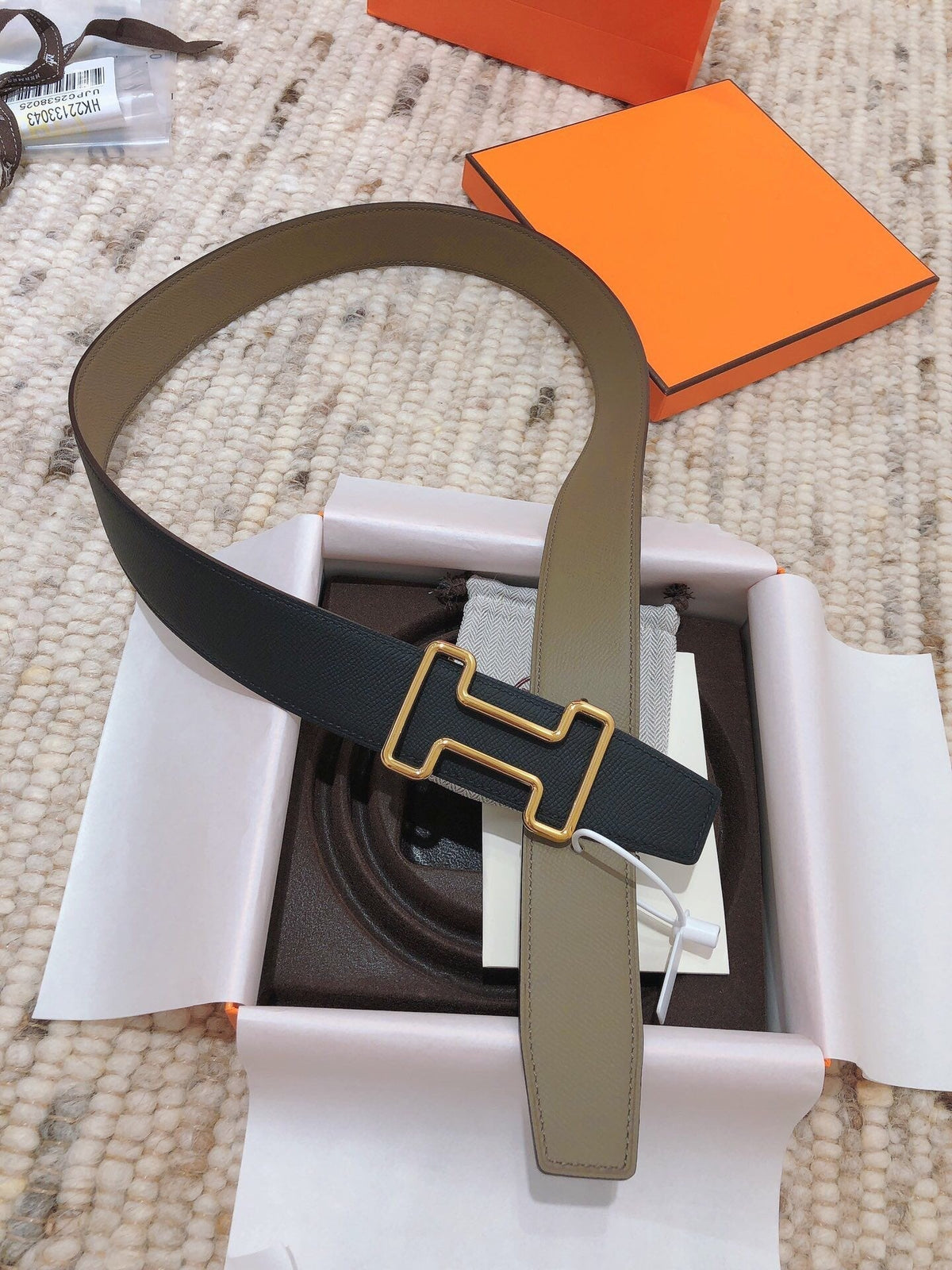H TONIGHT BELT 38MM BLACK GREEN GREY LEATHER