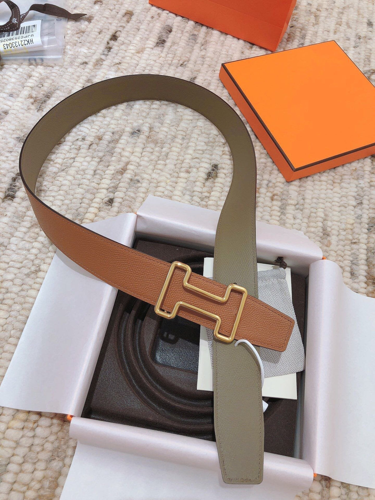 H TONIGHT BELT 38MM BROWN GREEN GREY LEATHER