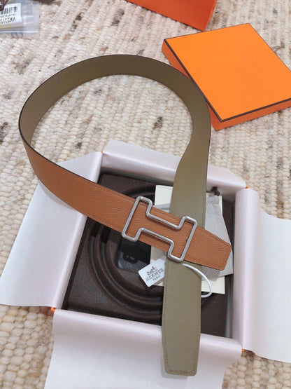 H TONIGHT BELT 38MM BROWN GREEN GREY LEATHER