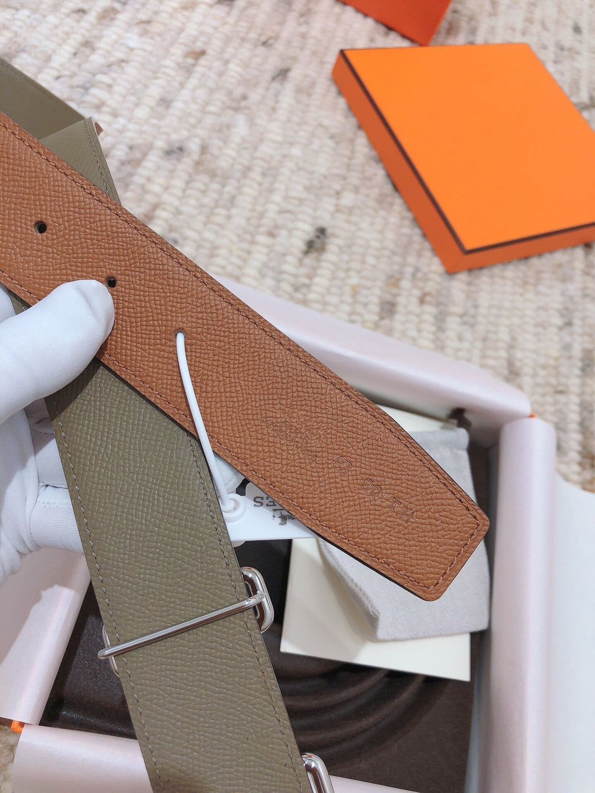H TONIGHT BELT 38MM BROWN GREEN GREY LEATHER