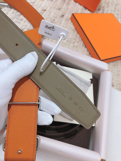 H TONIGHT BELT 38MM ORANGE GREEN GREY LEATHER