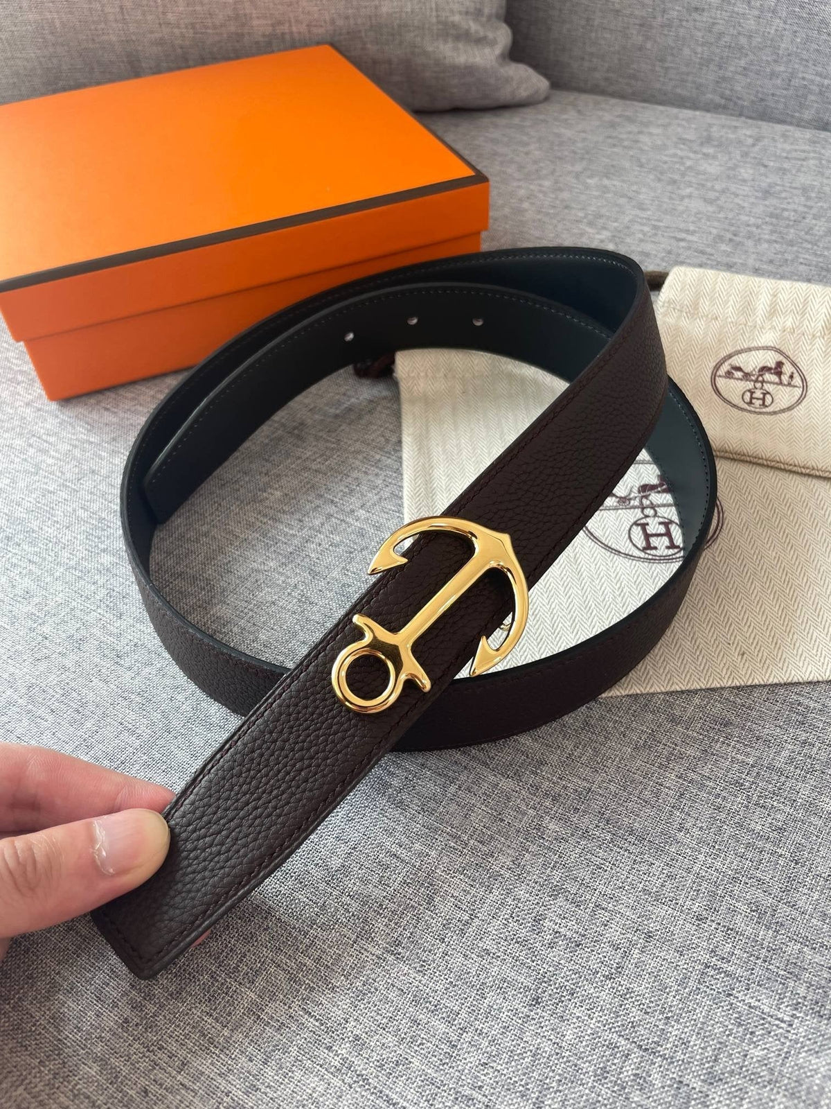 H CARGO BELT 32MM CHOCOLATE BLACK LEATHER