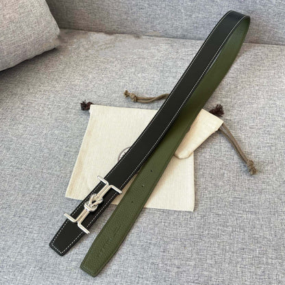 H MARIN REVERSIBLE BELT 32MM SILVER BUCKLE BLACK DARK GREEN LEATHER