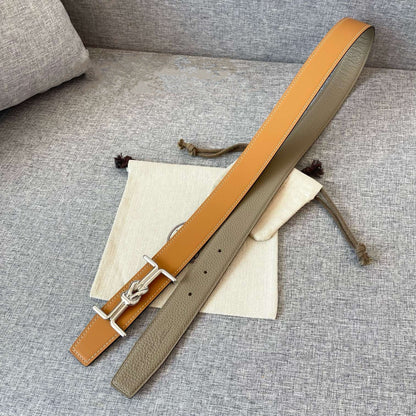 H MARIN REVERSIBLE BELT 32MM SILVER BUCKLE GOLD TIN GREY LEATHER