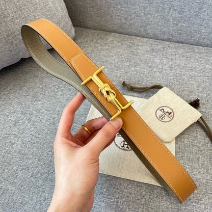 H MARIN REVERSIBLE BELT 32MM GOLD BUCKLE TIN GREY GOLD LEATHER