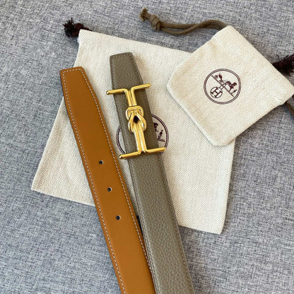 H MARIN REVERSIBLE BELT 32MM GOLD BUCKLE TIN GREY GOLD LEATHER