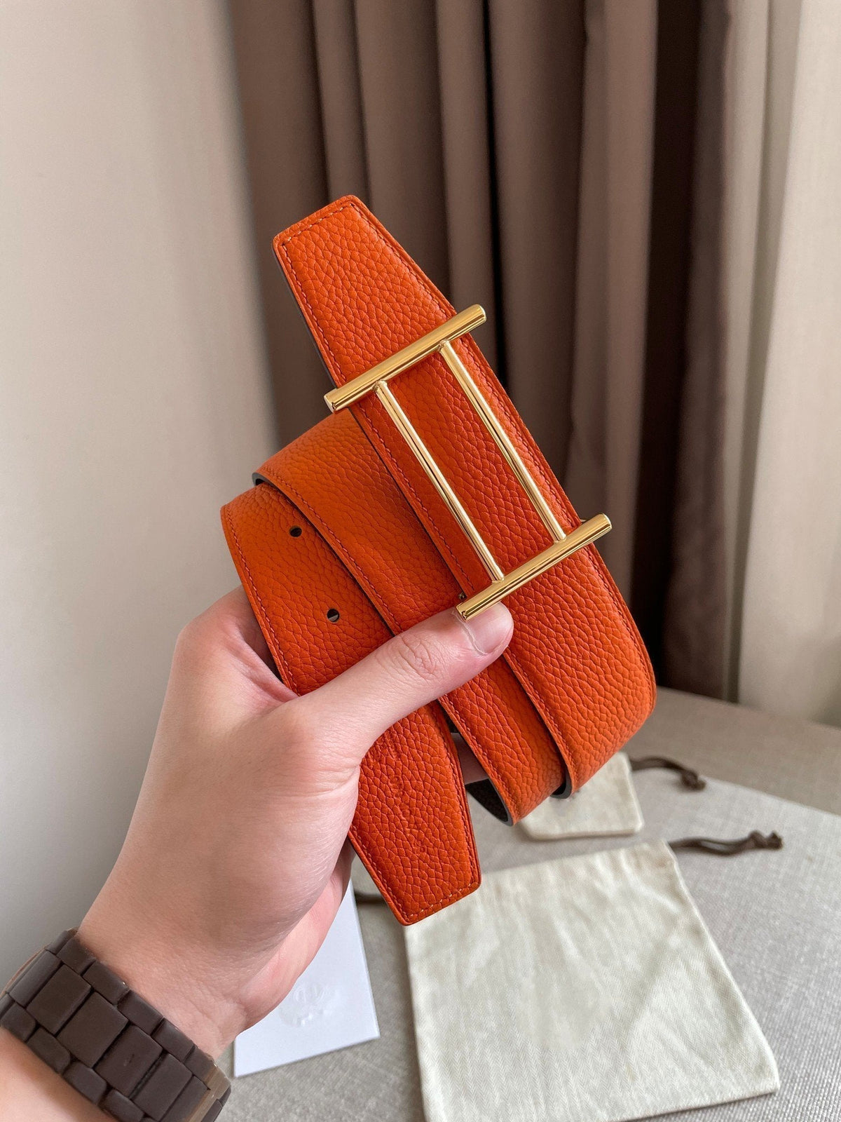 H FACE RIVERSIBLE  SKIN TWO SIDES ORANGE BROWN 3.8CM