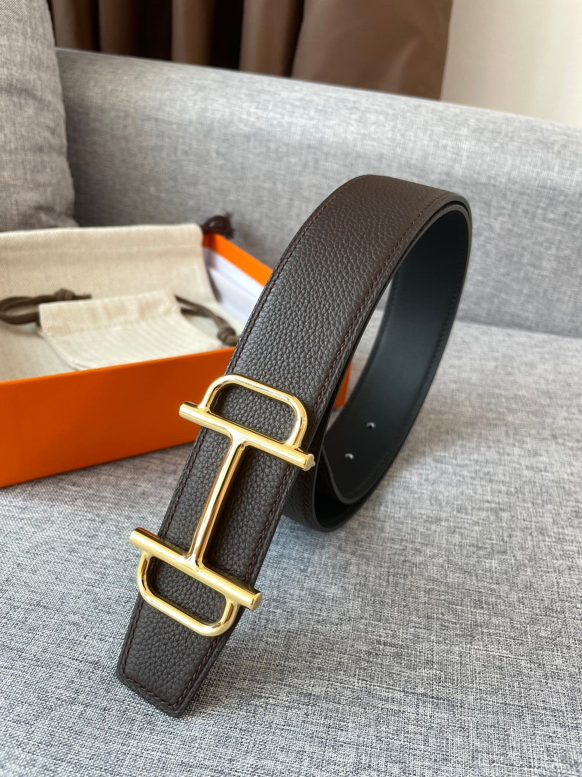 H BELT REVERSIBLE BLACK BROWN LEATHER 3.8CM