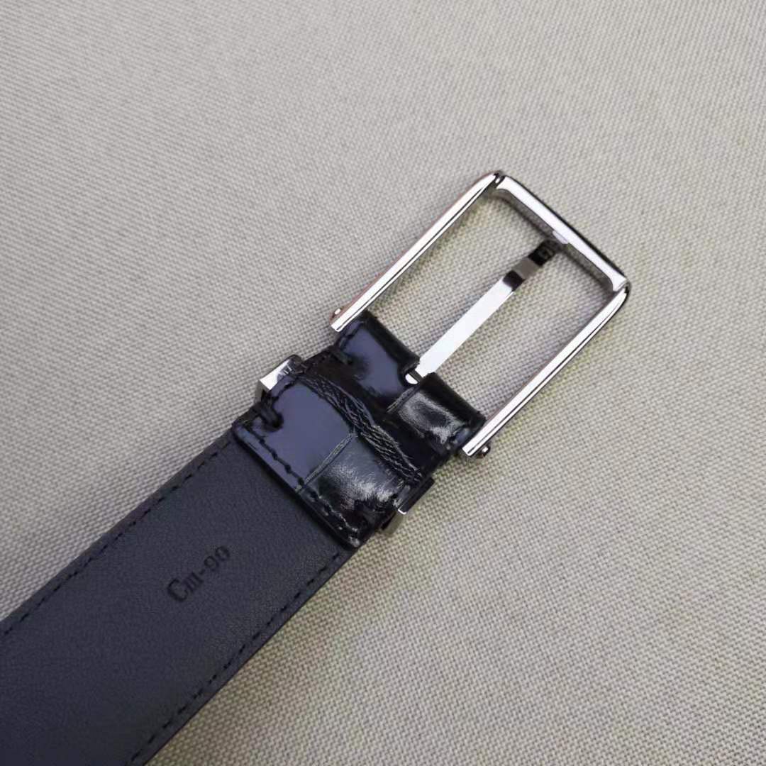 LV CROCODILE EMBOSSED BUCKLE BELT LEATHER 35MM