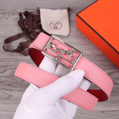 H BELT WOMEN SILVER BUCKLE 24MM ROSE RED LEATHER