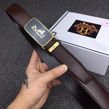 H BELT GOLD BUCKLE 3.5 MM SMOOTH BROWN LEATHER