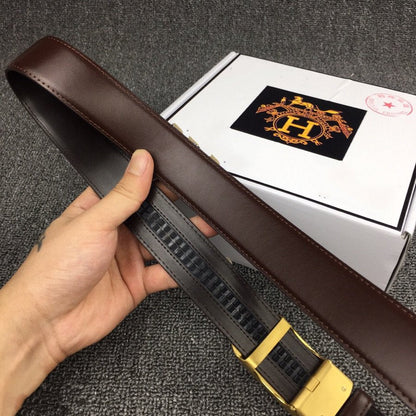H BELT GOLD BUCKLE 3.5 MM SMOOTH BROWN LEATHER