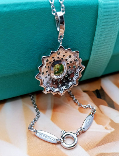 FLOWER PEDANT YELLOW DIAMOND SILVER NECKLACE