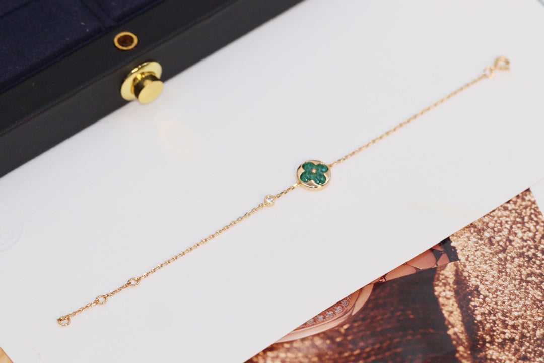 LV STAR AND SUN 4 MOTIF PINK GOLD MALACHITE BRACELET