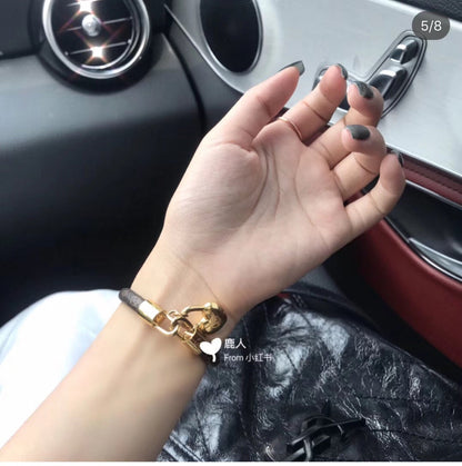 LV CRAZY LOCK LEATHER GOLD BRACELET