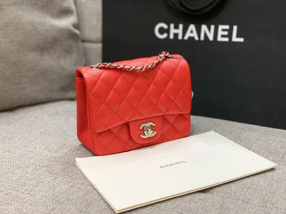 MINI SQUARE FLAP BAG 17CM RED CAVIAR SILVER HARDWARE
