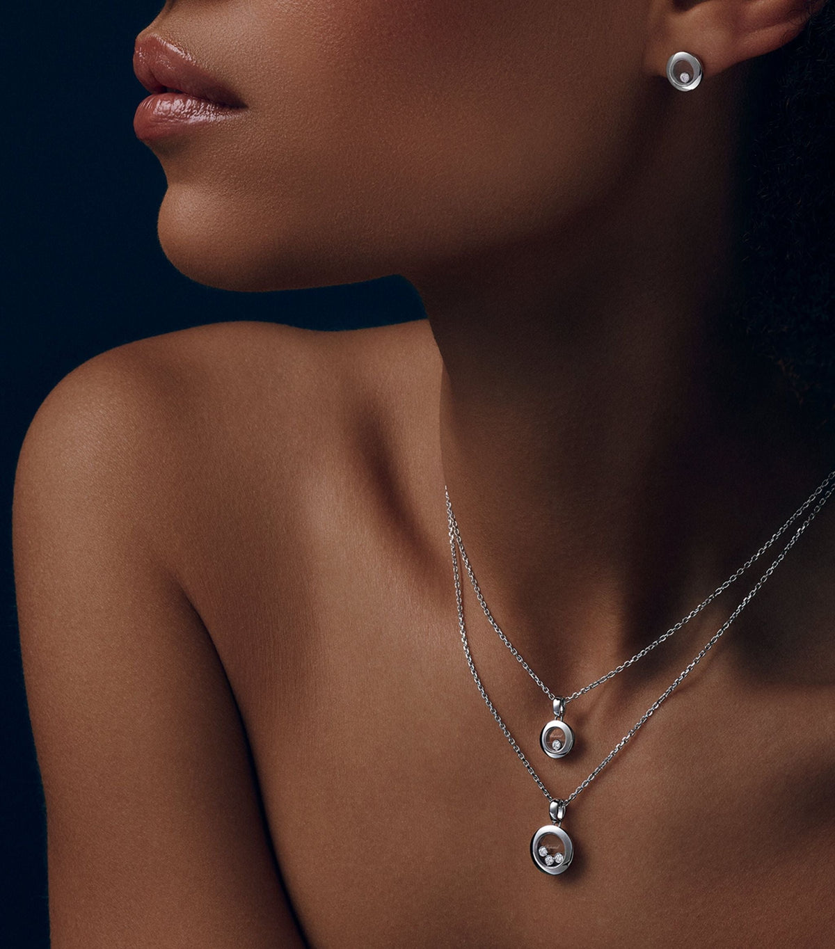 HAPPY PEDANT SILVER 3 DIAMOND NECKLACE
